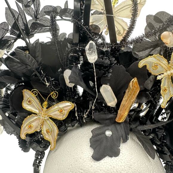 GOTHIC Artisan halo crown Black Floral Headpiece with Butterfly Accent handmade main image 7